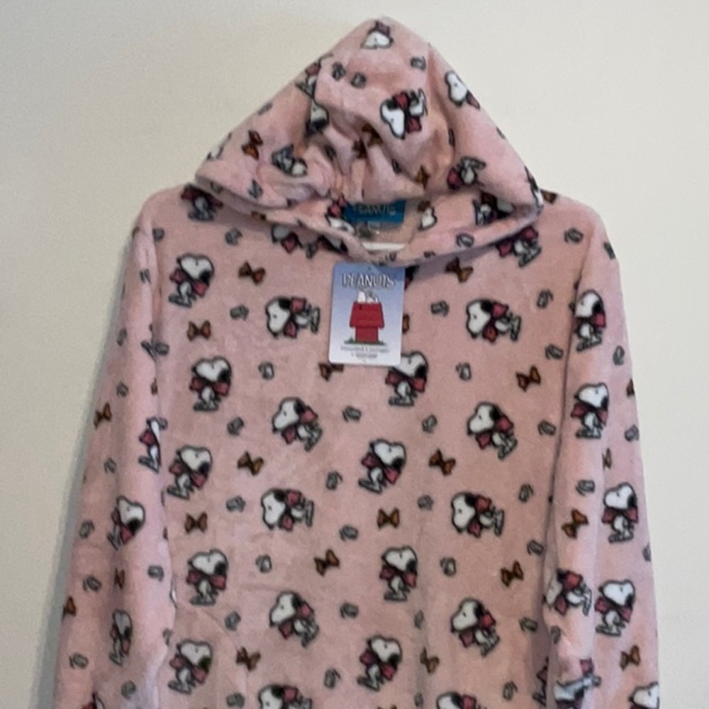 BERKSHIRE PEANUTS SNOOPY BIG BOW PINK COZY FLEECE 36” HOODIE LOUNGER L/XL NWT